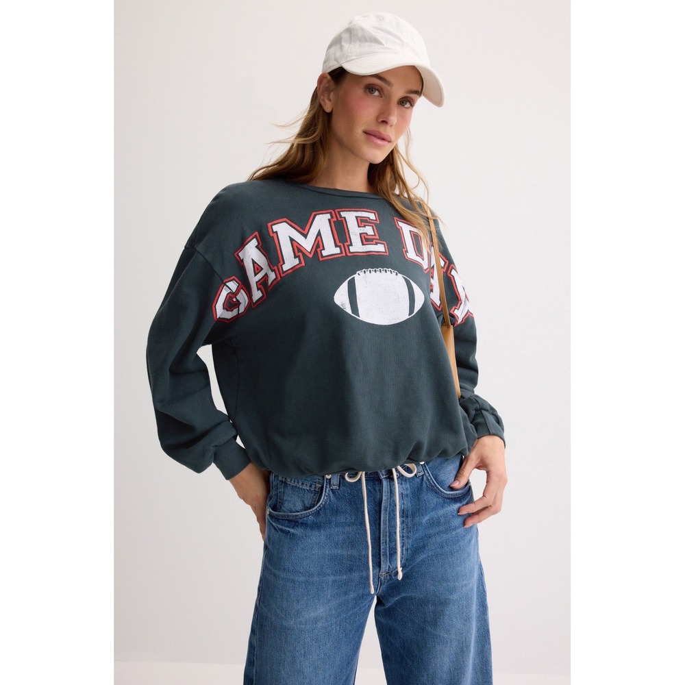 Daydreamer Game Day Sweatshirt Charcoal Football Graphic Oversized L/XL